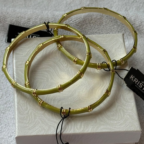 Bangle Bracelets set/3 green and gold-Kristine-New - Picture 2 of 4
